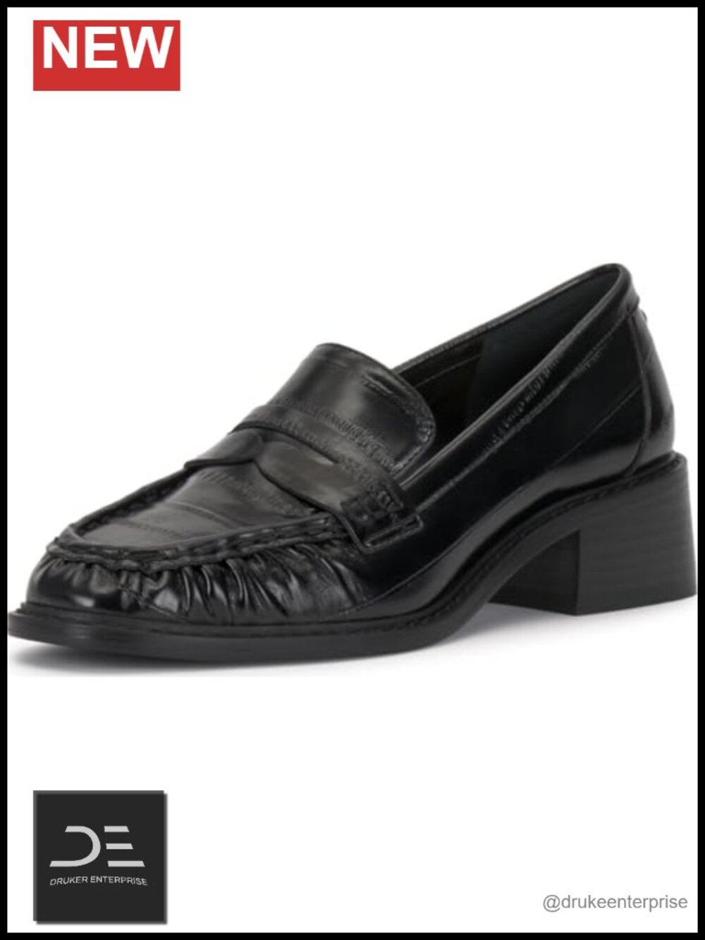 Faux Leather Block Heel Loafers Slip On 1.6" Heel